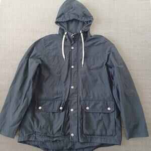 Gap Rain Jacket Mens XL Black Full Zip Button Snap Windbreaker Hooded Hiking